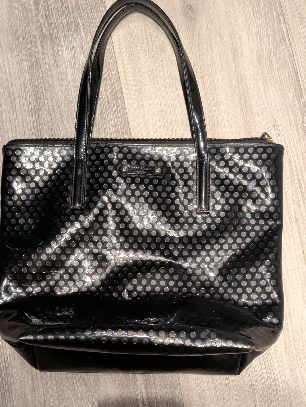 Kate Spade Black Patent Embossed Polka Dot Tote Bag